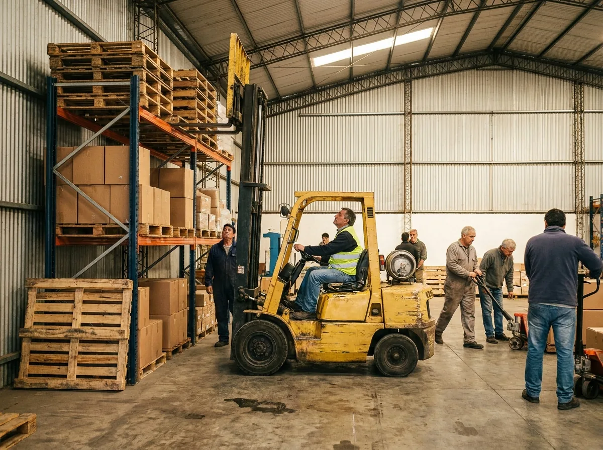 Autoelevador ubicando un pallet en una posición alta del rack